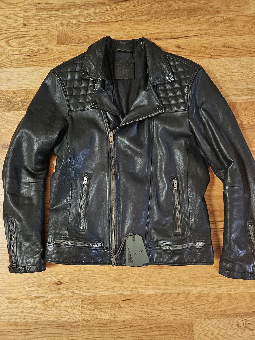 NWT All Saints Black Conroy Quilted Leather Jacket